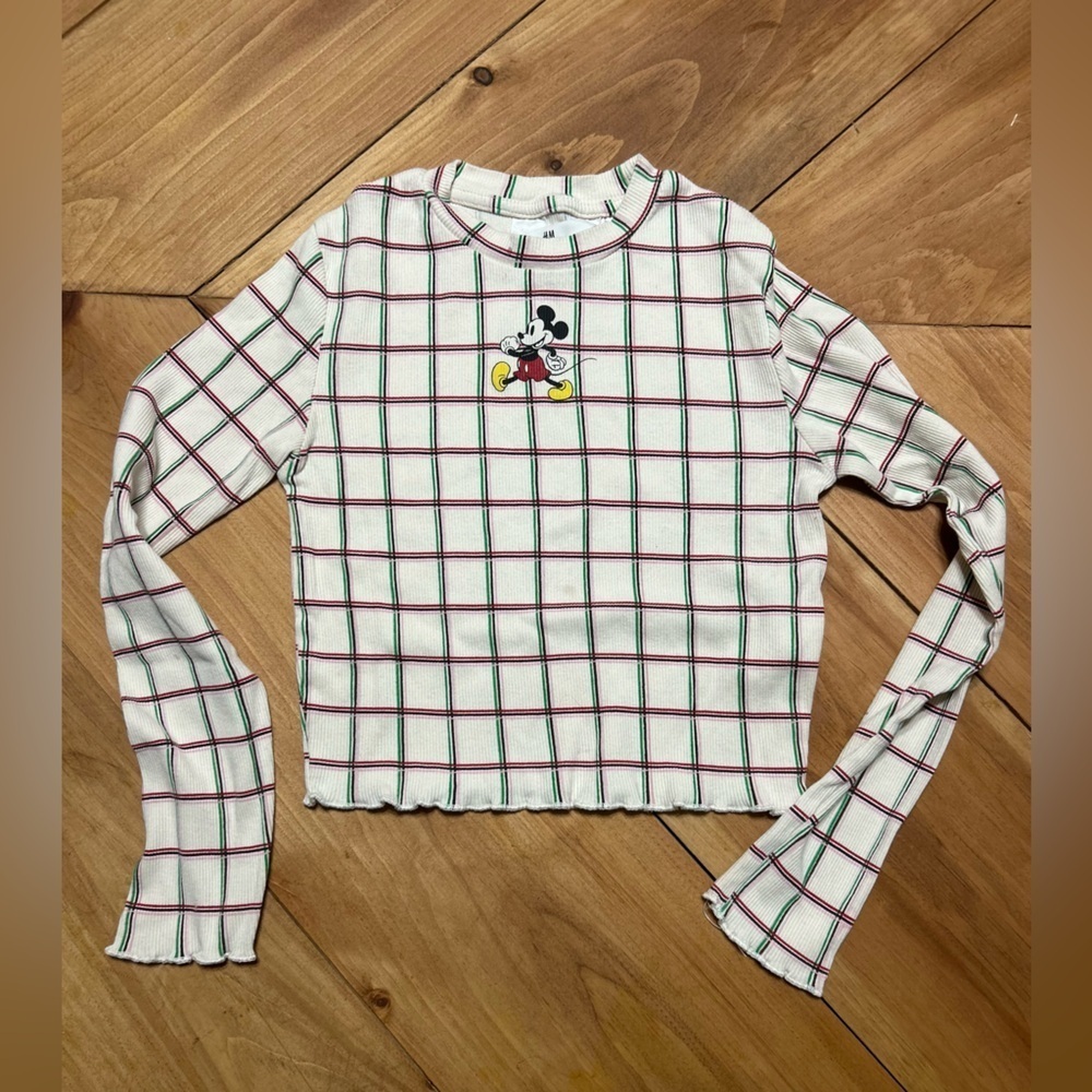 H&M Cream Striped Top with Red and Green Accents